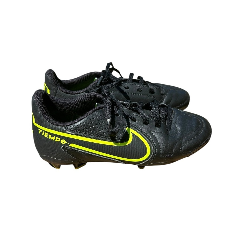 Nike Kids Tiempo Black and Neon Yellow Soccer Cleats
